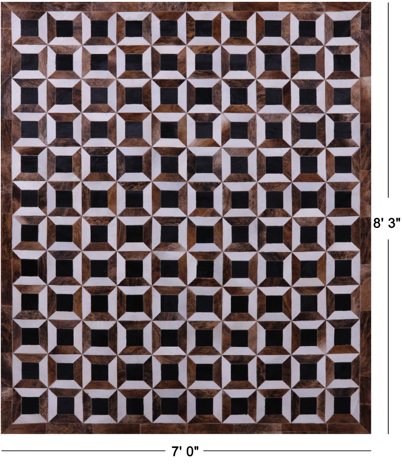 Brown & White Natural Black Cowhide Hand Stitched Patchwork Rug - 7' 0" X 8' 3" - Golden Nile