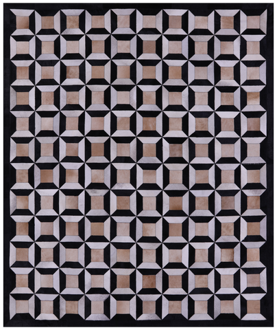 Black & White Natural Brown Cowhide Hand Stitched Patchwork Rug - 6' 11