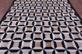 Black & White Natural Brown Cowhide Hand Stitched Patchwork Rug - 6' 11" X 8' 2" - Golden Nile