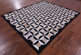 Black & White Natural Brown Cowhide Hand Stitched Patchwork Rug - 6' 11" X 8' 2" - Golden Nile