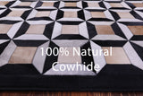 Black & White Natural Brown Cowhide Hand Stitched Patchwork Rug - 6' 11" X 8' 2" - Golden Nile