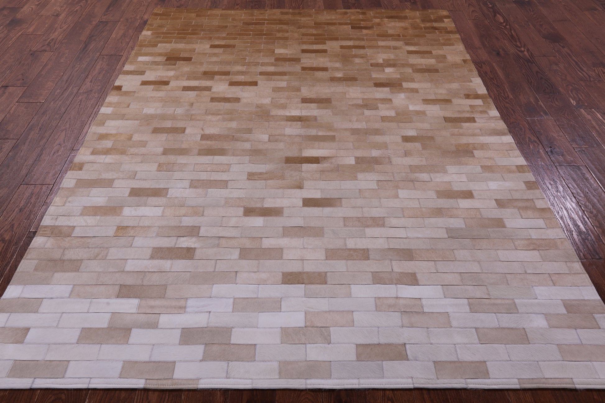 Brown & White Gradient Brickwork Natural Cowhide Hand Stitched Patchwork Rug - 6' 3" X 8' 0" - Golden Nile