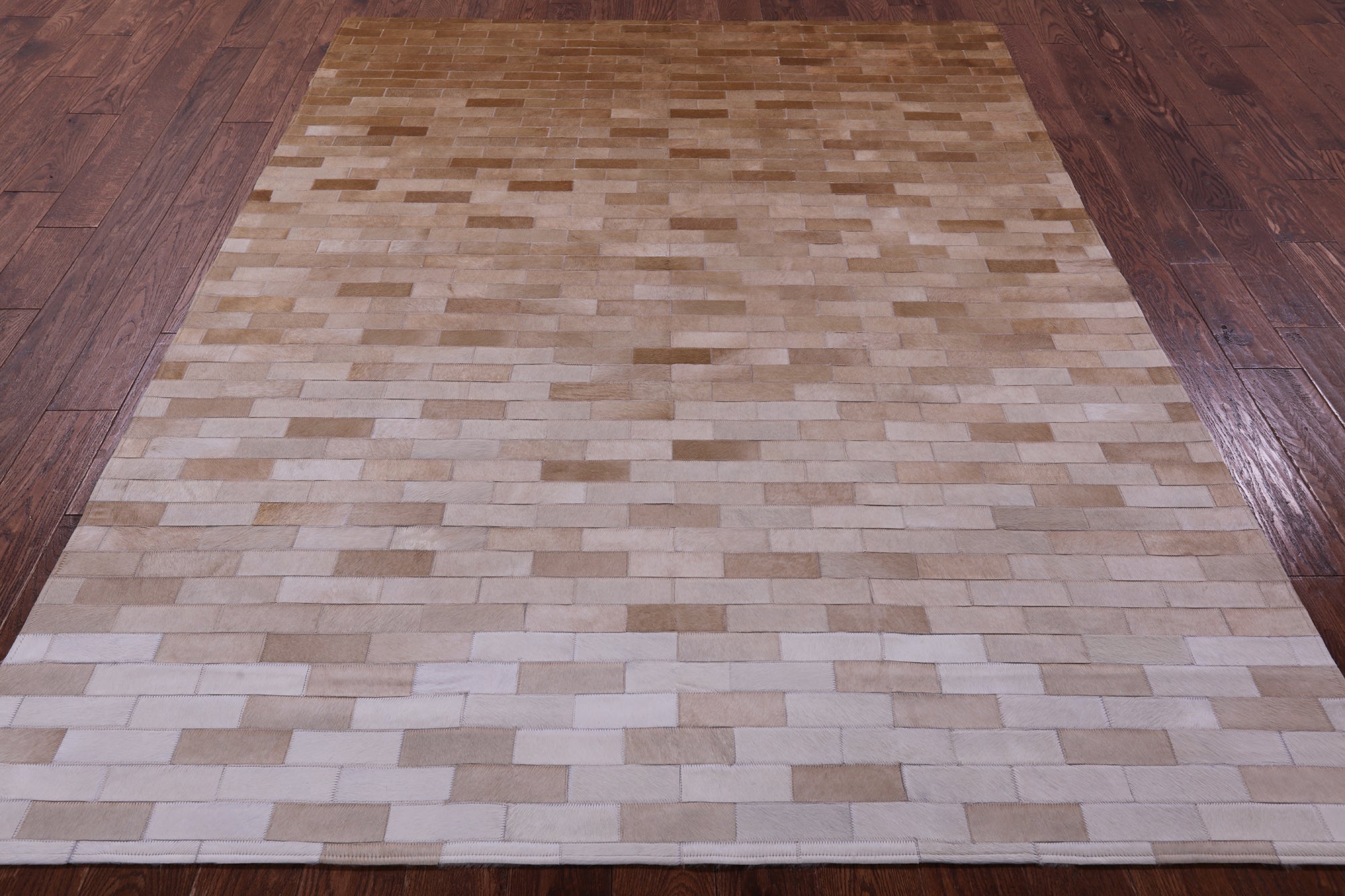 Brown & White Gradient Brickwork Natural Cowhide Hand Stitched Patchwork Rug - 6' 3" X 8' 0" - Golden Nile