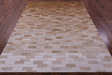 Brown & White Gradient Brickwork Natural Cowhide Hand Stitched Patchwork Rug - 6' 3" X 8' 0" - Golden Nile