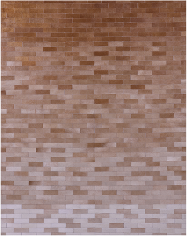 Brown & White Gradient Brickwork Natural Cowhide Hand Stitched Patchwork Rug - 6' 3