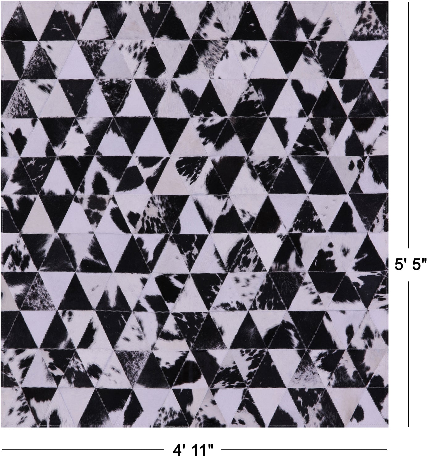 Black & White Natural Cowhide Hand Stitched Patchwork Rug - 4' 11" X 5' 5" - Golden Nile
