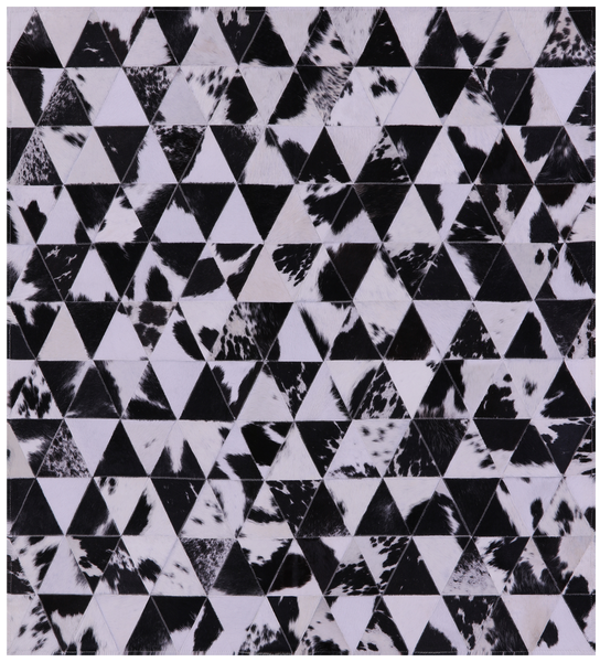 Black & White Natural Cowhide Hand Stitched Patchwork Rug - 4' 11" X 5' 5" - Golden Nile