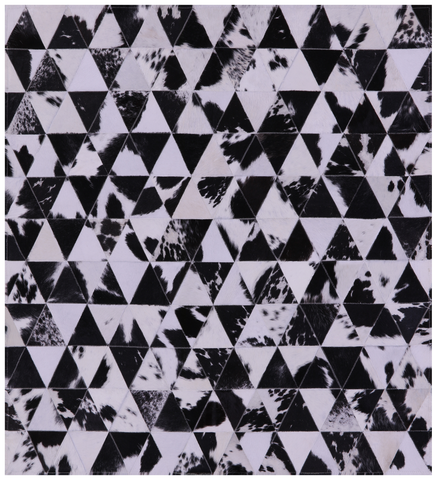 Black & White Natural Cowhide Hand Stitched Patchwork Rug - 4' 11