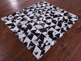 Black & White Natural Cowhide Hand Stitched Patchwork Rug - 4' 11" X 5' 5" - Golden Nile