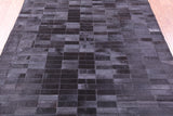 Black Brickwork Natural Cowhide Hand Stitched Patchwork Rug - 5' 3" X 6' 6" - Golden Nile