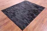 Black Brickwork Natural Cowhide Hand Stitched Patchwork Rug - 5' 3" X 6' 6" - Golden Nile