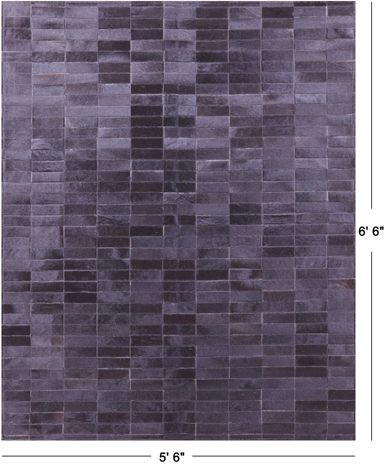 Black Brickwork Natural Cowhide Hand Stitched Patchwork Rug - 5' 3" X 6' 6" - Golden Nile