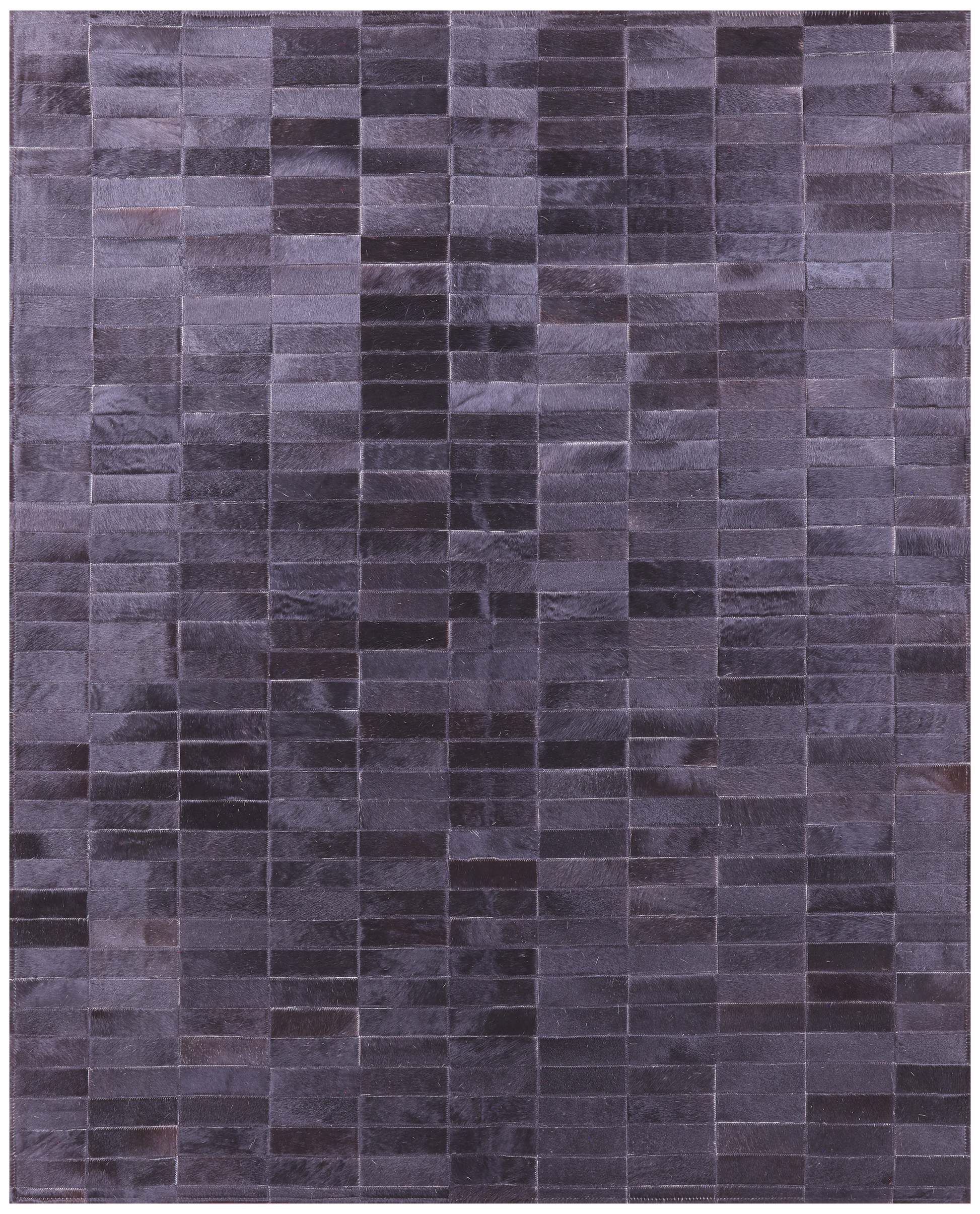 Black Brickwork Natural Cowhide Hand Stitched Patchwork Rug - 5' 3" X 6' 6" - Golden Nile