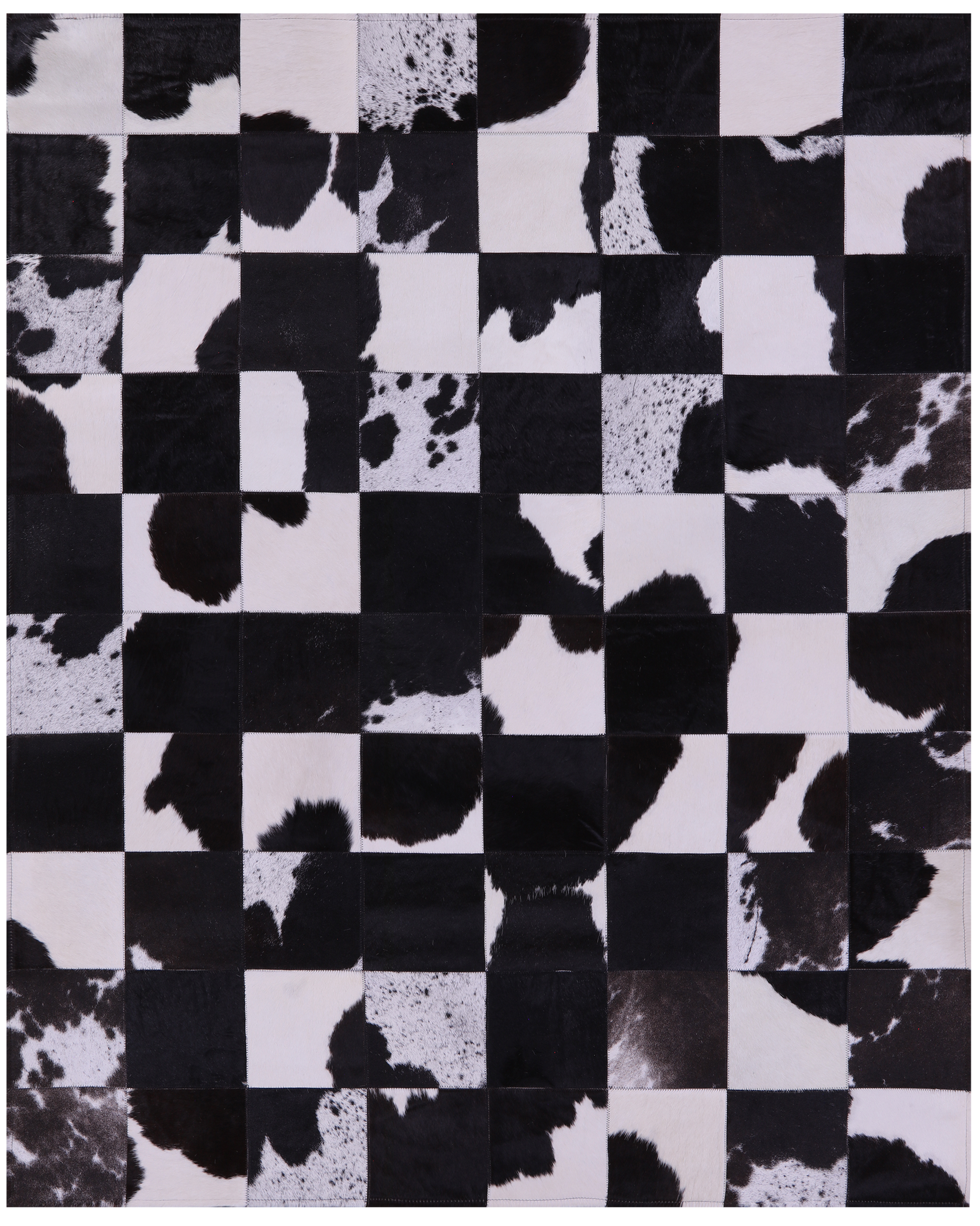 Black & White Salt & Pepper Natural Cowhide Hand Stitched Patchwork Rug - 5' 3" X 6' 6" - Golden Nile