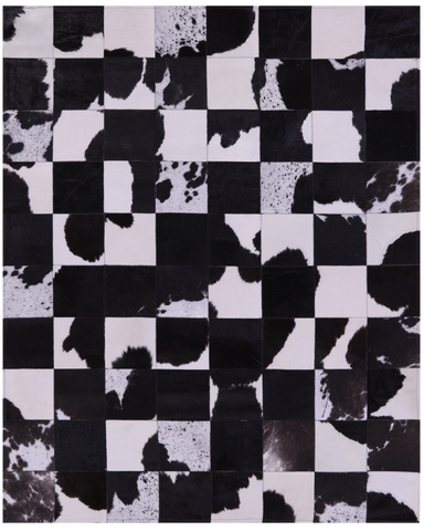 Black & White Salt & Pepper Natural Cowhide Hand Stitched Patchwork Rug - 5' 3