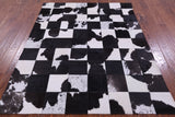 Black & White Salt & Pepper Natural Cowhide Hand Stitched Patchwork Rug - 5' 3" X 6' 6" - Golden Nile