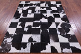 Black & White Salt & Pepper Natural Cowhide Hand Stitched Patchwork Rug - 5' 3" X 6' 6" - Golden Nile