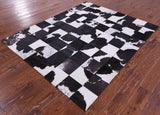 Black & White Salt & Pepper Natural Cowhide Hand Stitched Patchwork Rug - 5' 3" X 6' 6" - Golden Nile