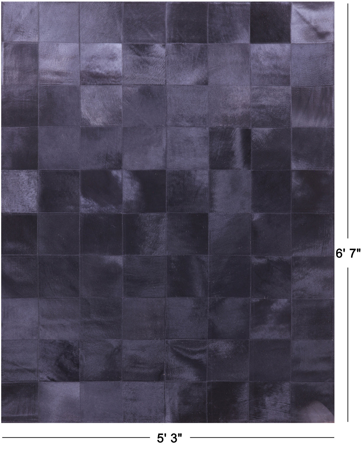 Black Natural Cowhide Hand Stitched Patchwork Rug - 5' 3" X 6' 7" - Golden Nile