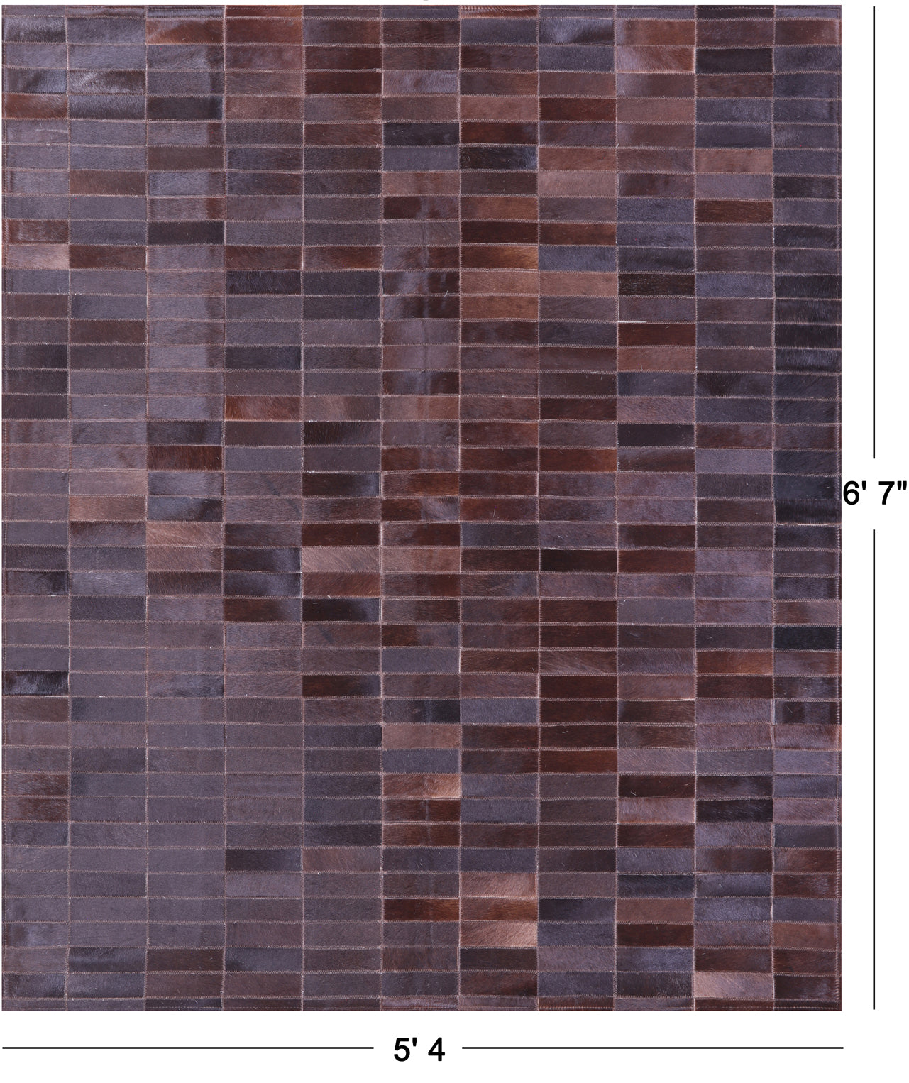 Brown Brickwork Natural Cowhide Hand Stitched Patchwork Rug - 5' 4" X 6' 7" - Golden Nile