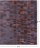 Brown Brickwork Natural Cowhide Hand Stitched Patchwork Rug - 5' 4" X 6' 7" - Golden Nile