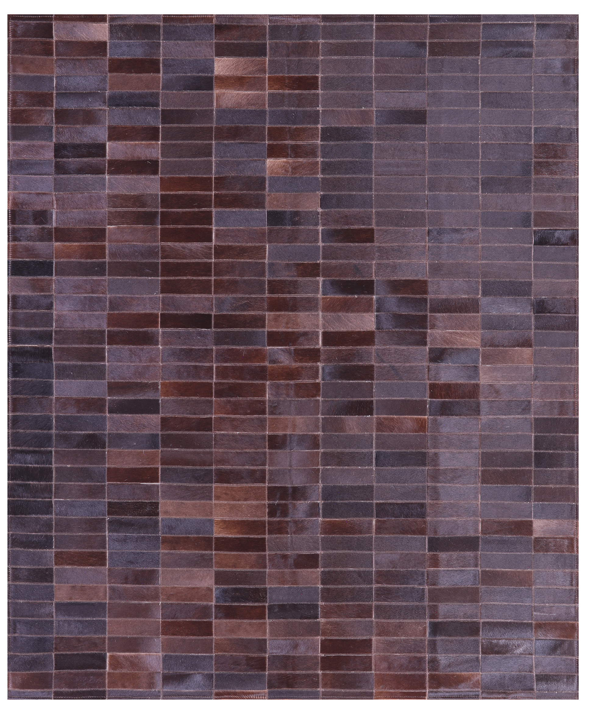 Brown Brickwork Natural Cowhide Hand Stitched Patchwork Rug - 5' 4" X 6' 7" - Golden Nile