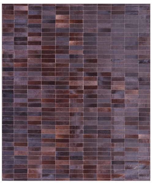 Brown Brickwork Natural Cowhide Hand Stitched Patchwork Rug - 5' 4" X 6' 7" - Golden Nile