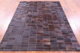Brown Brickwork Natural Cowhide Hand Stitched Patchwork Rug - 5' 4" X 6' 7" - Golden Nile
