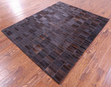 Brown Brickwork Natural Cowhide Hand Stitched Patchwork Rug - 5' 4" X 6' 7" - Golden Nile