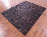 Brown Brickwork Natural Cowhide Hand Stitched Patchwork Rug - 5' 4" X 6' 7" - Golden Nile