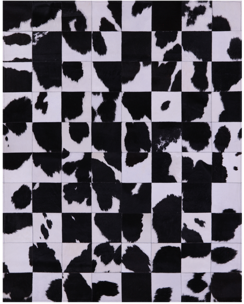 Black & White Natural Cowhide Hand Stitched Patchwork Rug - 5' 3" X 6' 7" - Golden Nile