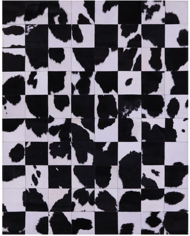 Black & White Natural Cowhide Hand Stitched Patchwork Rug - 5' 3