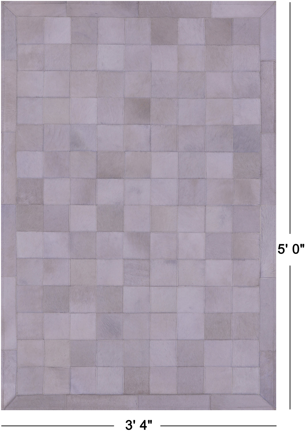 White Natural Cowhide Hand Stitched Patchwork Rug - 3' 4" X 5' 0" - Golden Nile