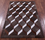 Brown & White Natural Cowhide Hand Stitched Patchwork Rug - 3' 2" X 5' 0" - Golden Nile