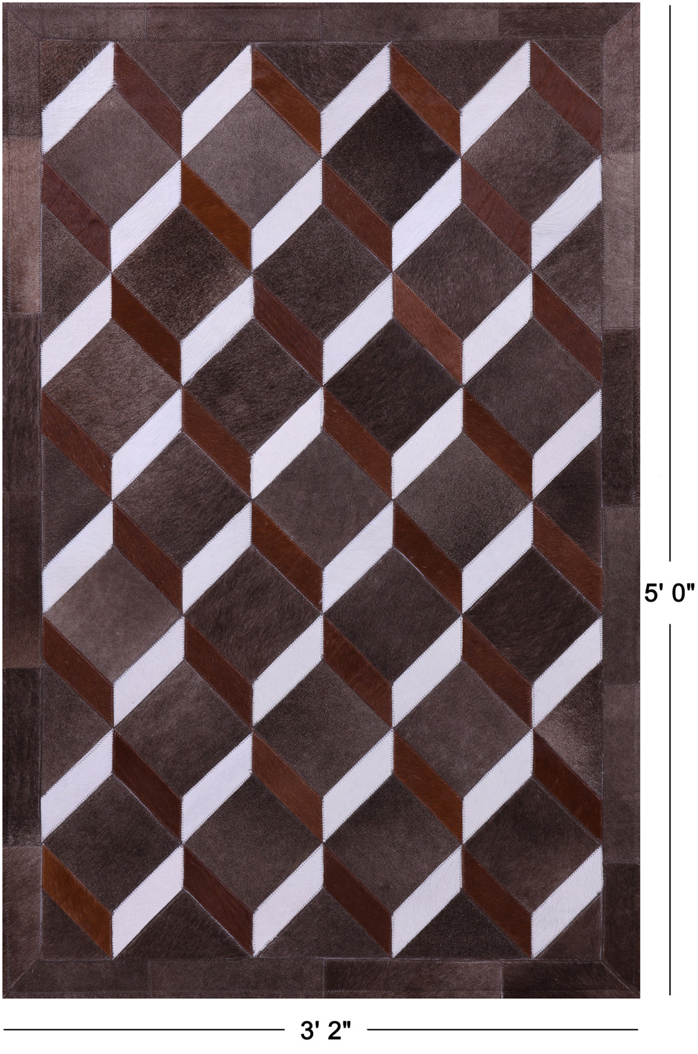 Brown & White Natural Cowhide Hand Stitched Patchwork Rug - 3' 2" X 5' 0" - Golden Nile
