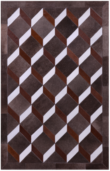 Brown & White Natural Cowhide Hand Stitched Patchwork Rug - 3' 2" X 5' 0" - Golden Nile