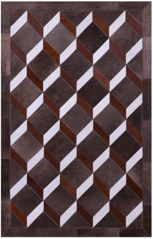 Brown & White Natural Cowhide Hand Stitched Patchwork Rug - 3' 2