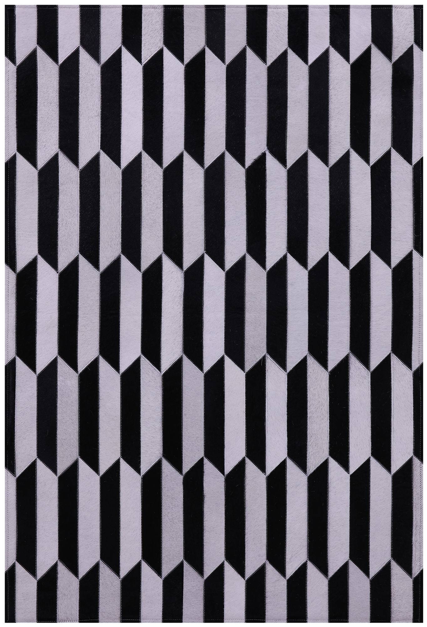 Black & White Natural Cowhide Hand Stitched Patchwork Rug - 3' 4" X 5' 0" - Golden Nile