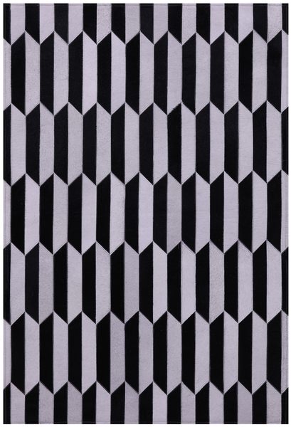 Black & White Natural Cowhide Hand Stitched Patchwork Rug - 3' 4" X 5' 0" - Golden Nile