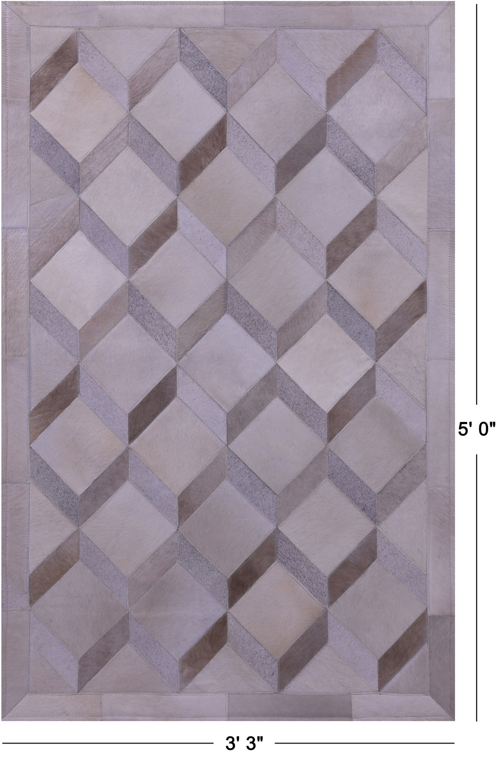 Brown Natural Cowhide Hand Stitched Patchwork Rug - 3' 3" X 5' 0" - Golden Nile