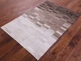 Brown & White Gradient Brickwork Natural Cowhide Hand Stitched Patchwork Rug - 3' 3" X 5' 0" - Golden Nile
