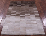 Brown & White Gradient Brickwork Natural Cowhide Hand Stitched Patchwork Rug - 3' 3" X 5' 0" - Golden Nile
