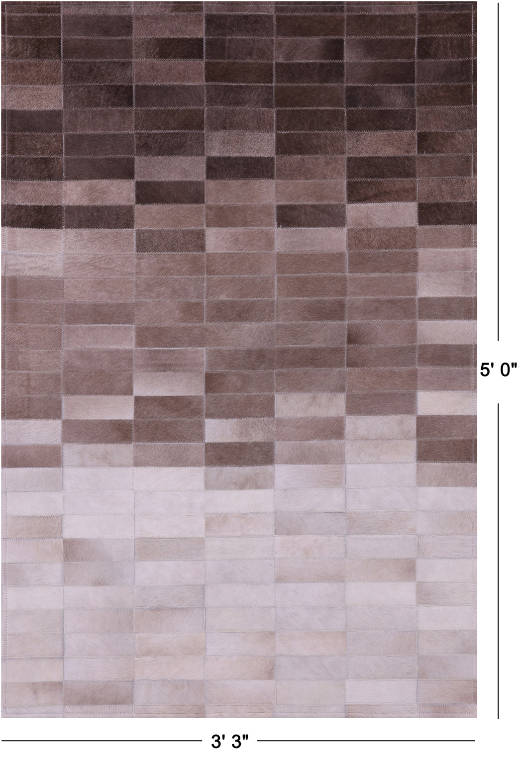 Brown & White Gradient Brickwork Natural Cowhide Hand Stitched Patchwork Rug - 3' 3" X 5' 0" - Golden Nile