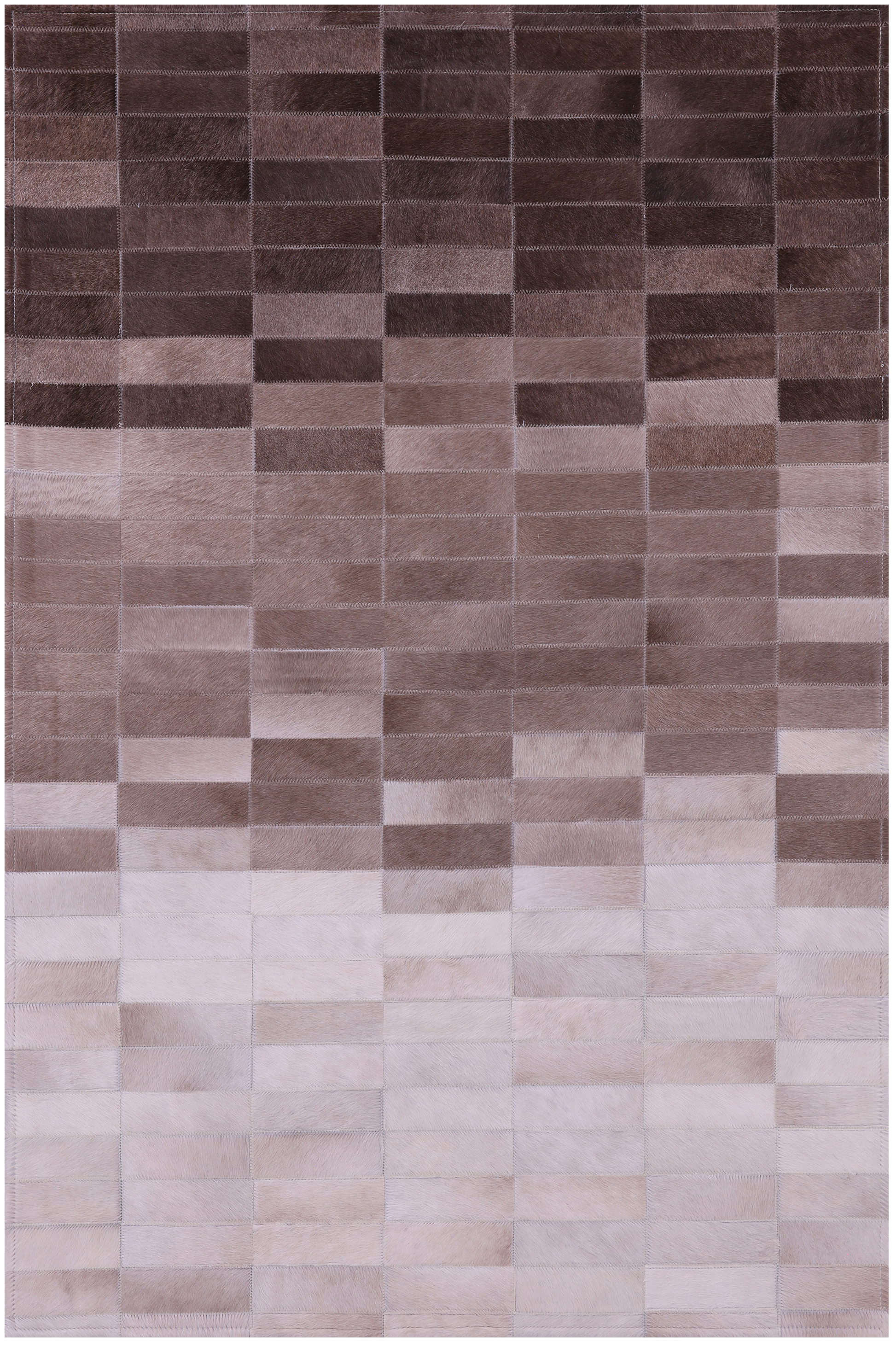 Brown & White Gradient Brickwork Natural Cowhide Hand Stitched Patchwork Rug - 3' 3" X 5' 0" - Golden Nile