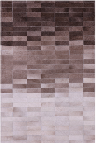Brown & White Gradient Brickwork Natural Cowhide Hand Stitched Patchwork Rug - 3' 3