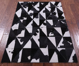 Black & White Gradient Brickwork Natural Cowhide Hand Stitched Patchwork Rug - 3' 3" X 5' 0" - Golden Nile
