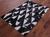 Black & White Gradient Brickwork Natural Cowhide Hand Stitched Patchwork Rug - 3' 3" X 5' 0" - Golden Nile