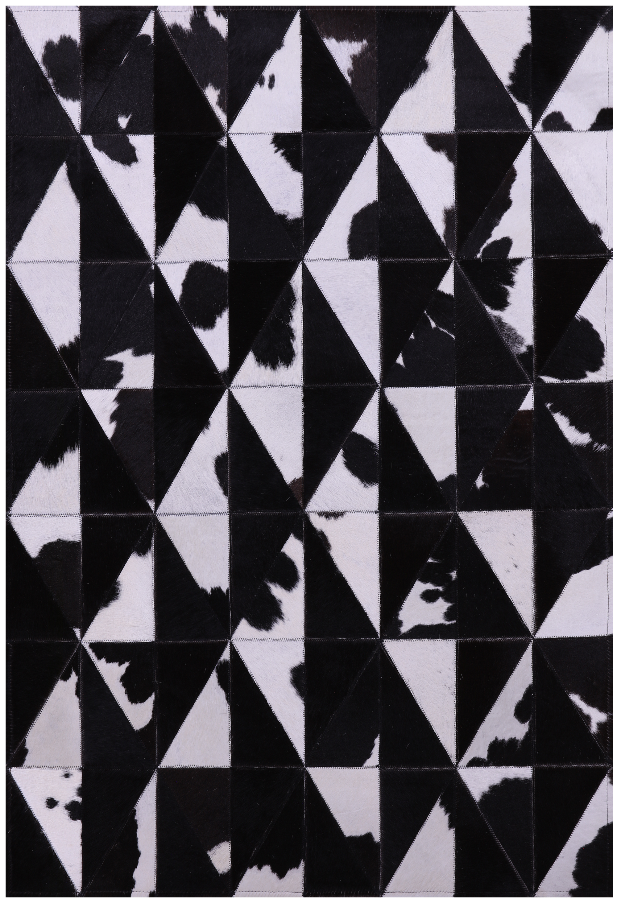 Black & White Gradient Brickwork Natural Cowhide Hand Stitched Patchwork Rug - 3' 3" X 5' 0" - Golden Nile