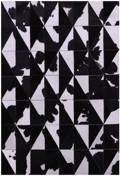 Black & White Gradient Brickwork Natural Cowhide Hand Stitched Patchwork Rug - 3' 3" X 5' 0" - Golden Nile