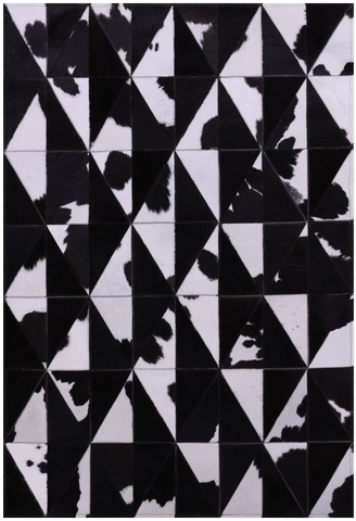 Black & White Gradient Brickwork Natural Cowhide Hand Stitched Patchwork Rug - 3' 3